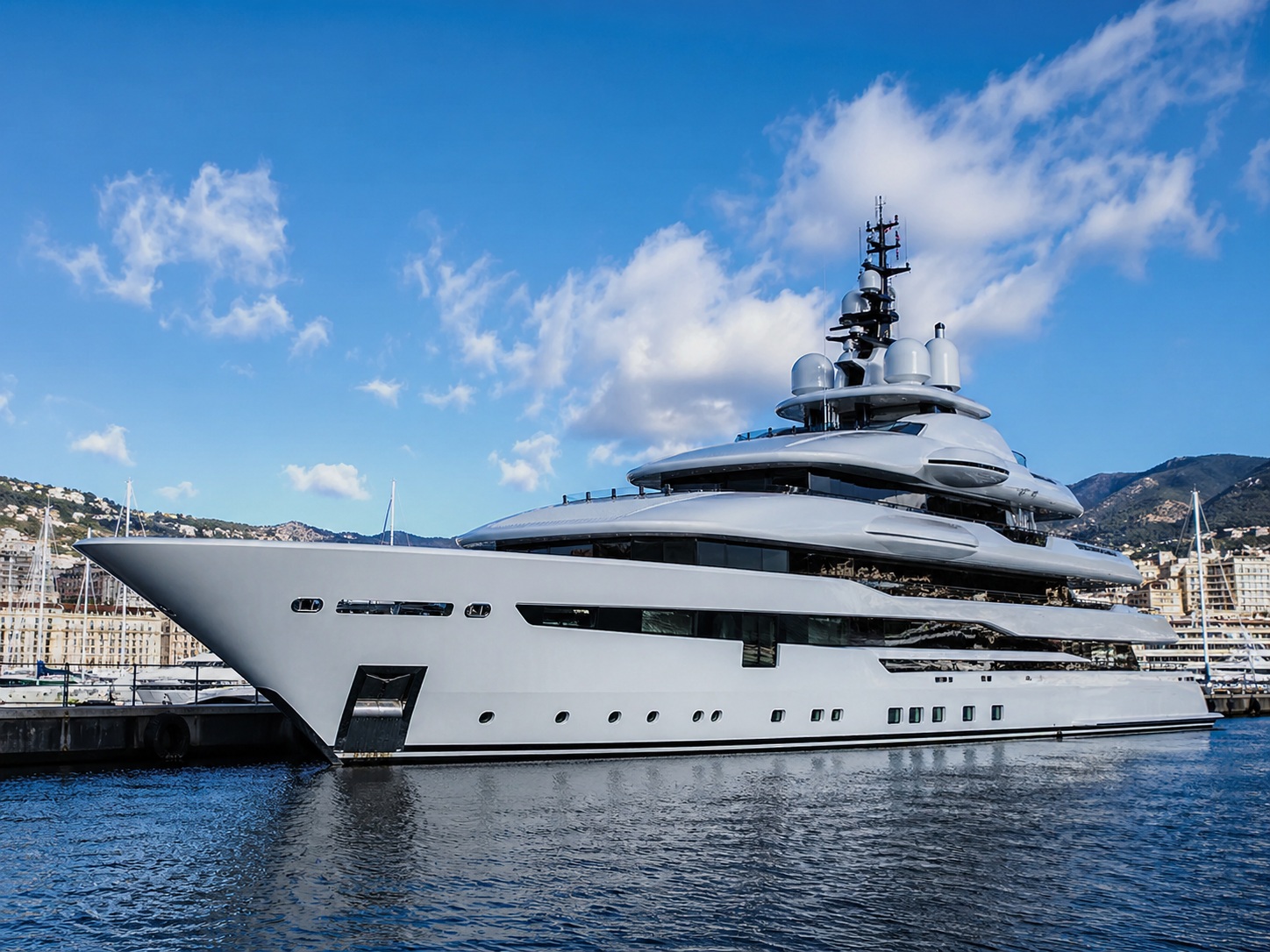 Imposing luxury yacht at marina dock