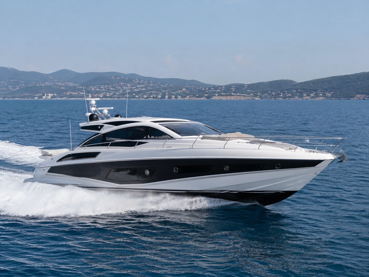 Dynamic luxury motor yacht cruising at sea