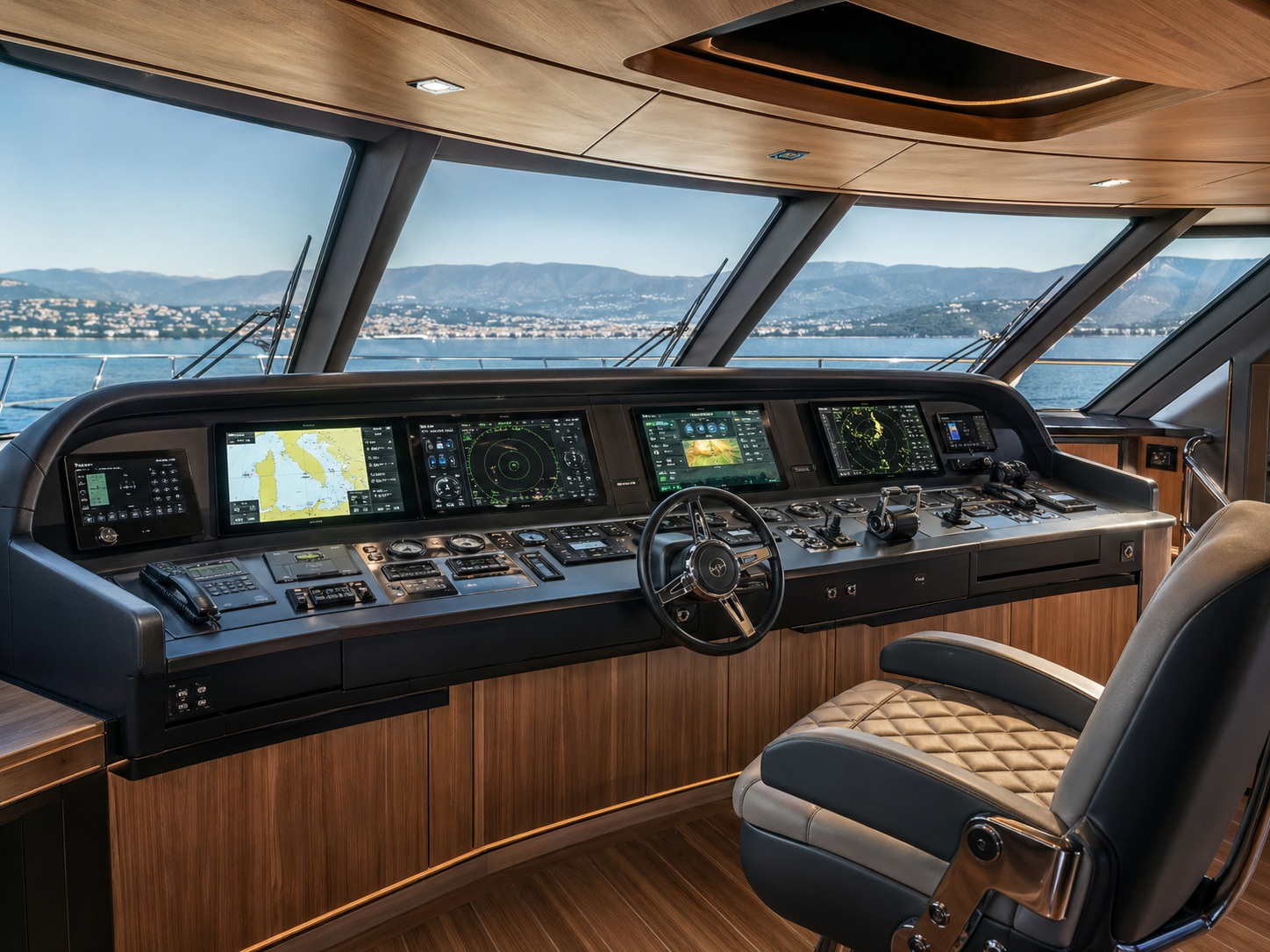 Modern yacht helm with panoramic view
